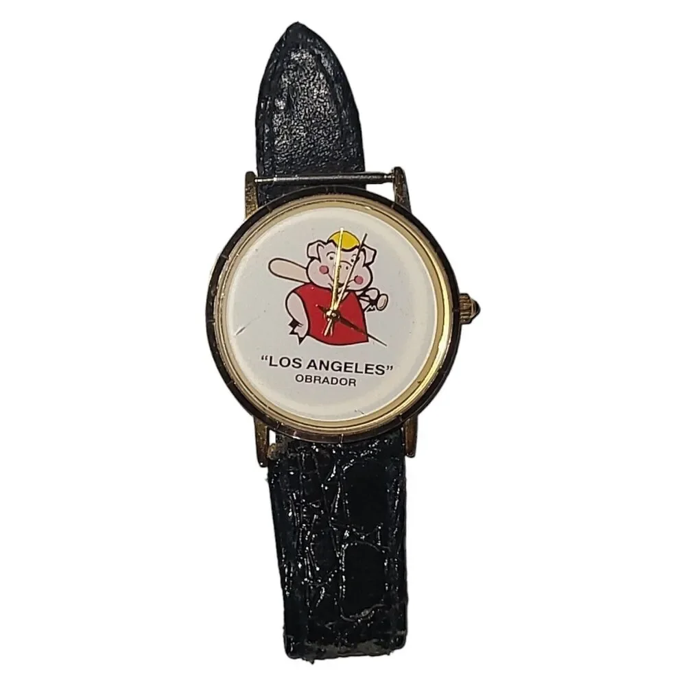 Vintage Los Angeles Obrador Baseball Pig *Broken‎ Watch 18k Micron Plating